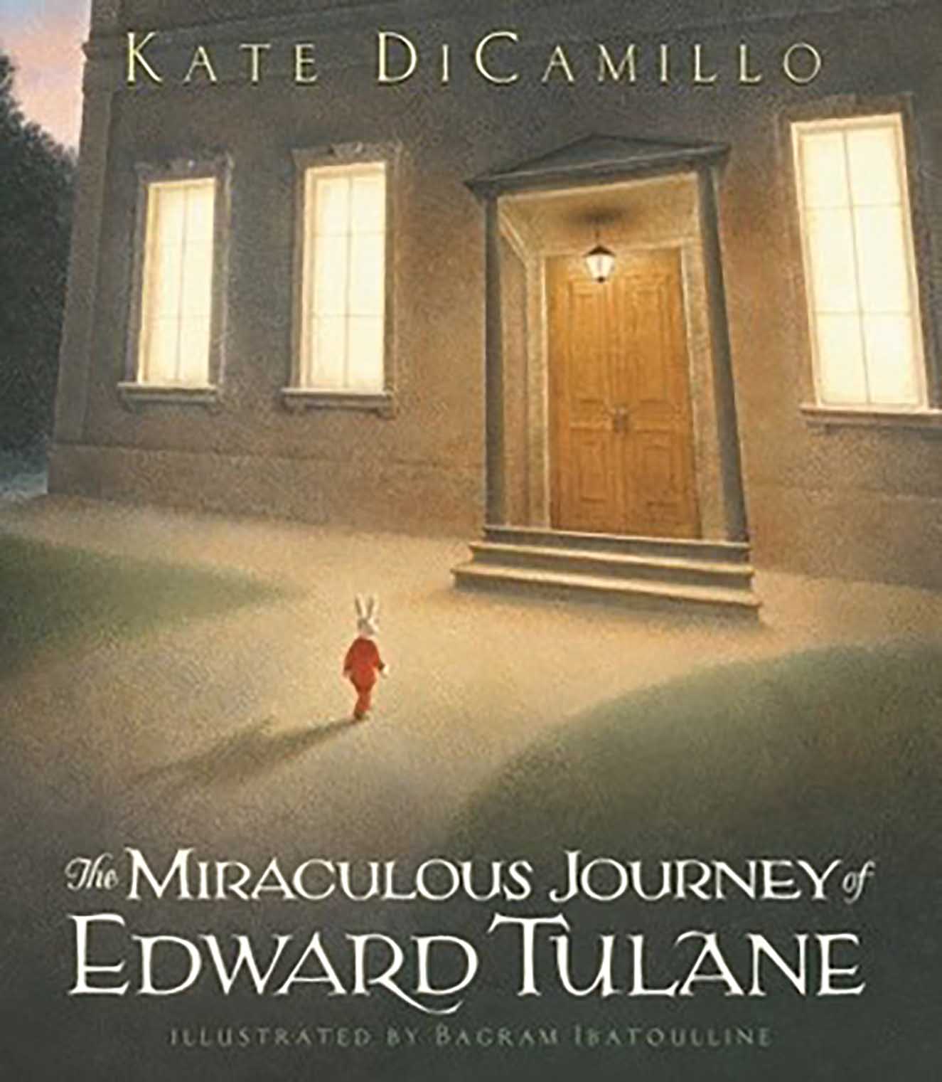 Book cover illustration showing a china rabbit walking up to an inviting house.